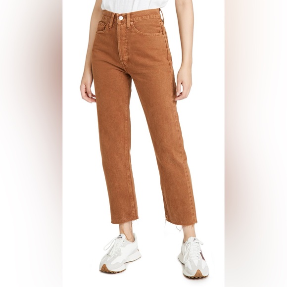 Re/Done Denim - RE/DONE Brown Raw Hem Straight Leg Jeans